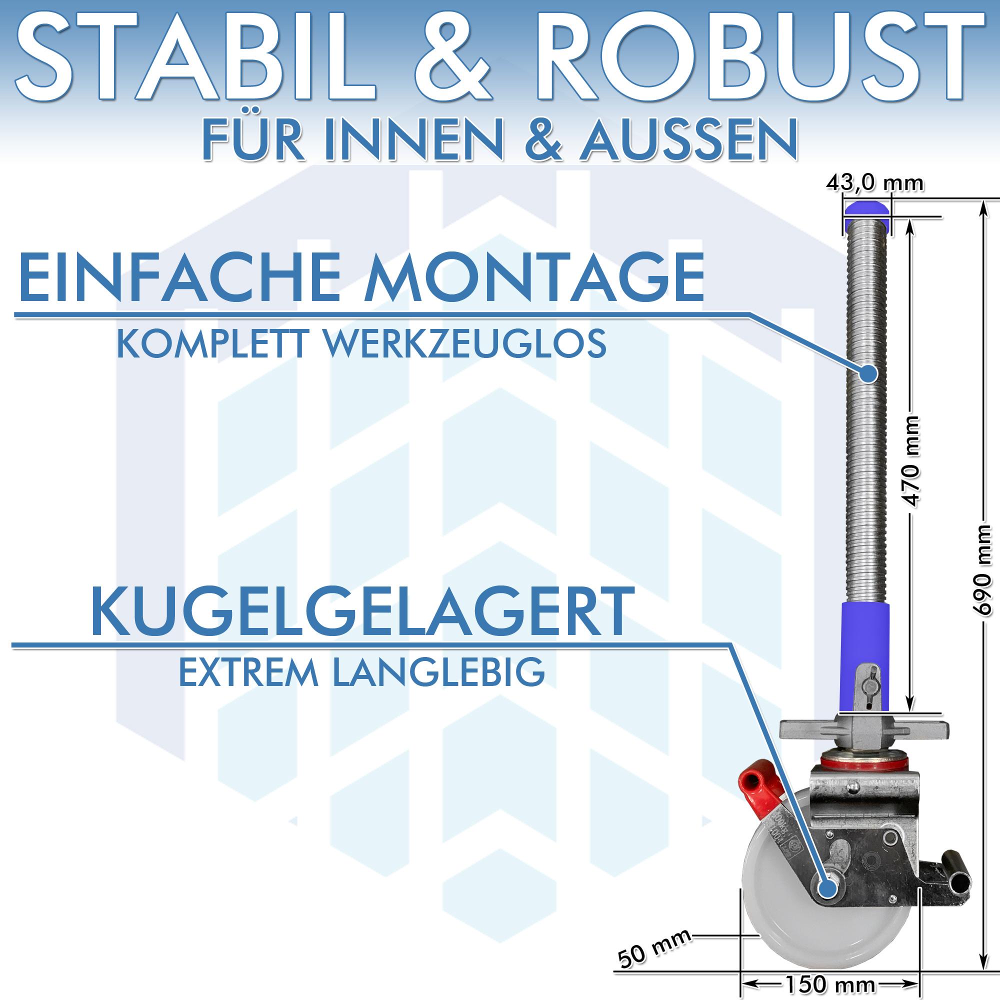 AC Steigtechnik 4 Stück Gerüstrollen 150 mm Nylon, kompatibel zu KRAUSE* Gerüsten – Bild 4