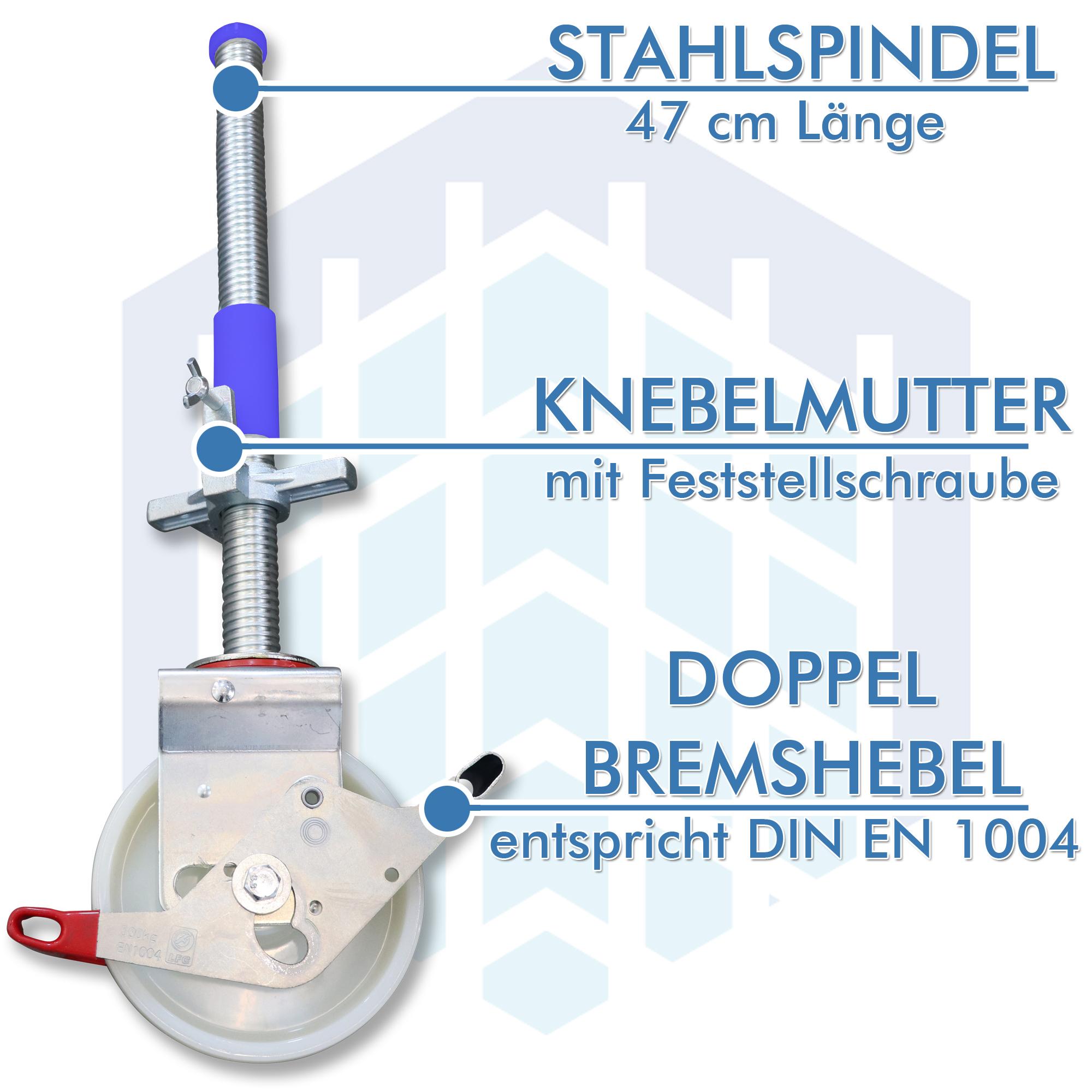 AC Steigtechnik 4 Stück Gerüstrollen 200 mm Nylon, kompatibel zu KRAUSE* Gerüsten – Bild 3