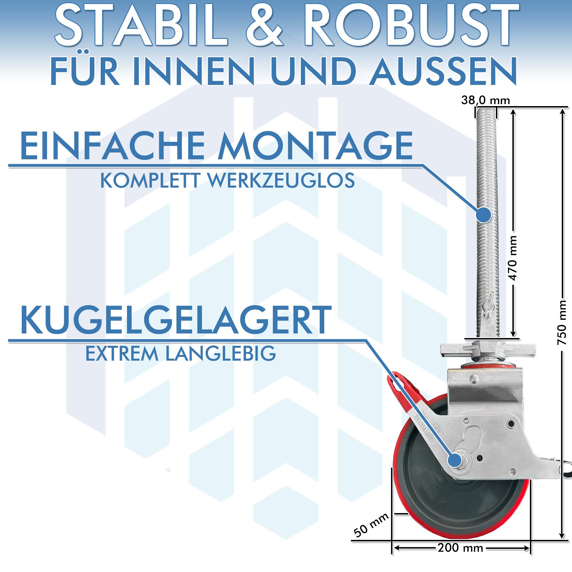 AC Steigtechnik 4 Stück Gerüstrollen 200 mm PU (Polyurethan), LAYHER* kompatibel – Bild 2