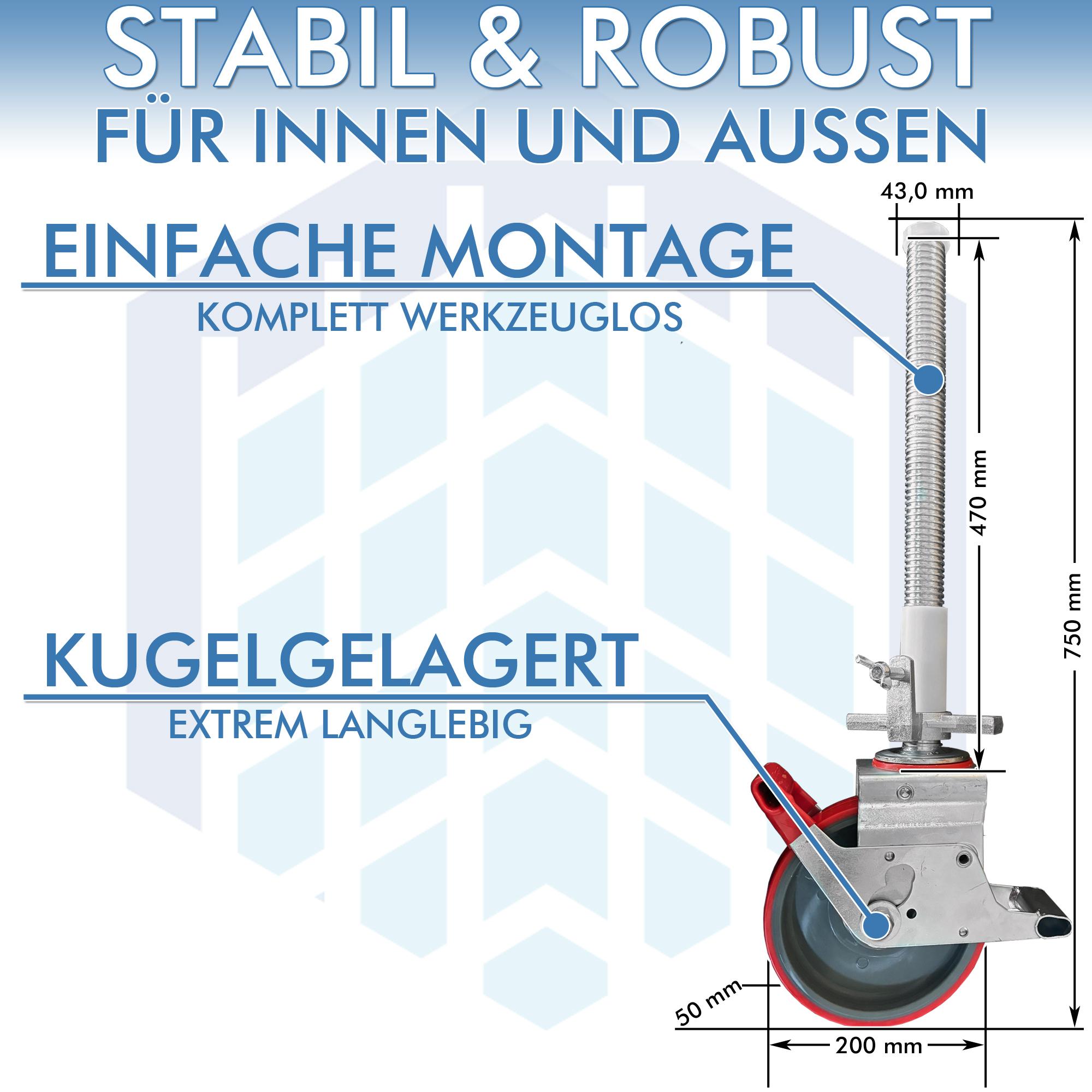 AC Steigtechnik 4 Stück Gerüstrollen 200 mm PU (Polyurethan), universal kompatibel – Bild 2