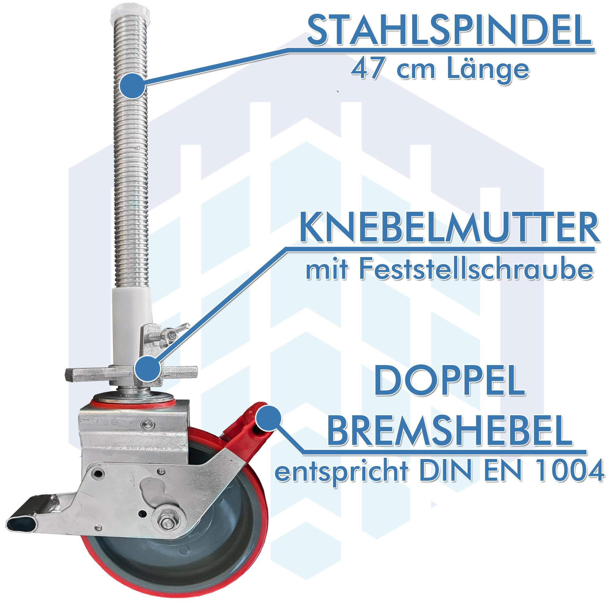 AC Steigtechnik 4 Stück Gerüstrollen 200 mm PU (Polyurethan), universal kompatibel – Bild 3