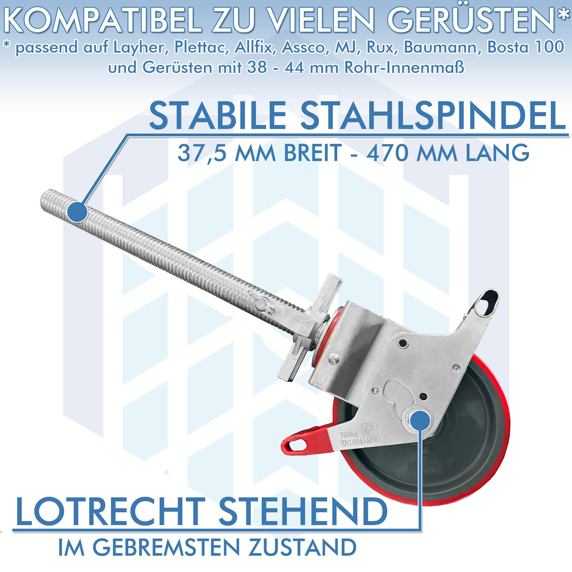 AC Steigtechnik 4 Stück Gerüstrollen 200 mm PU (Polyurethan), LAYHER* kompatibel – Bild 3