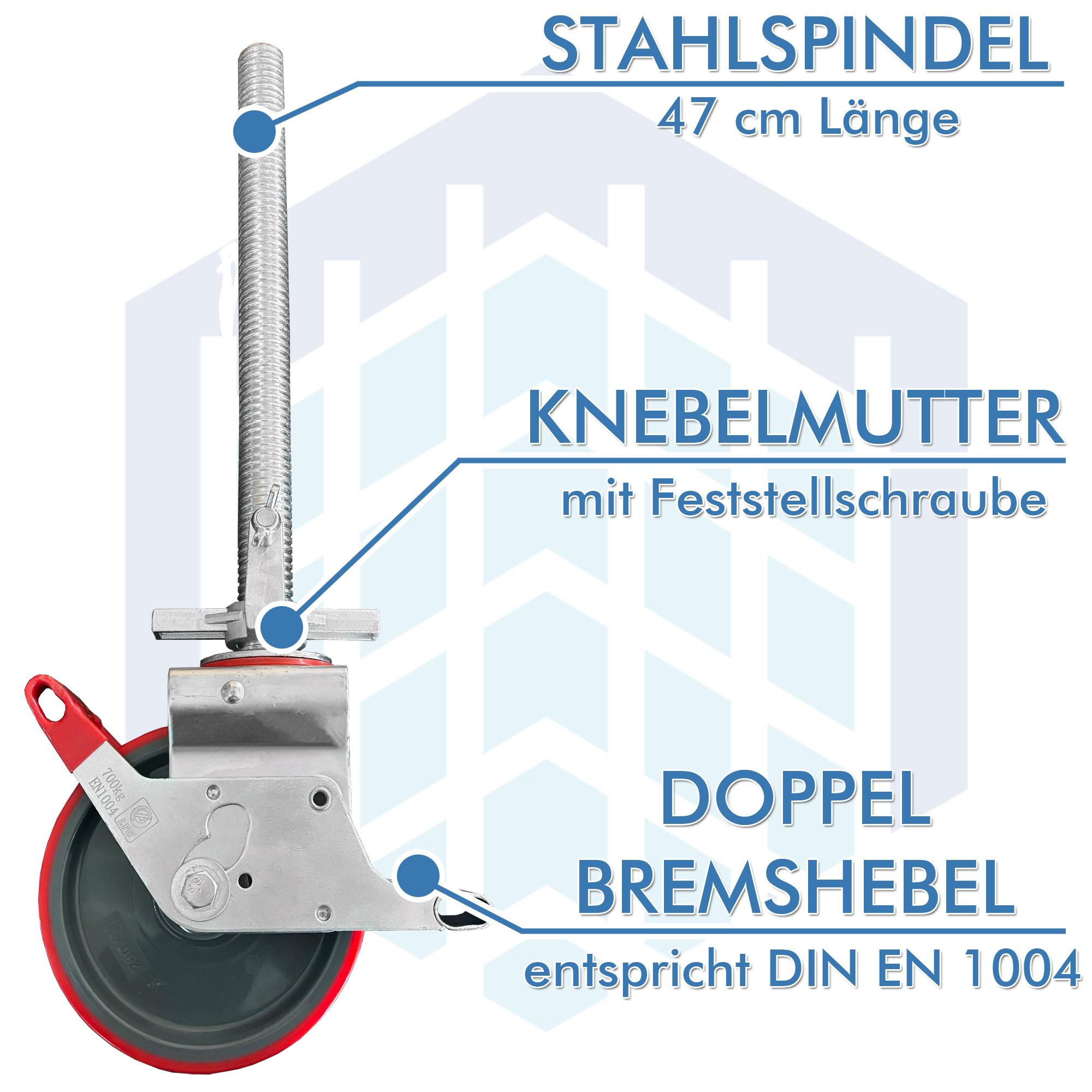 AC Steigtechnik 4 Stück Gerüstrollen 200 mm PU (Polyurethan), LAYHER* kompatibel – Bild 4