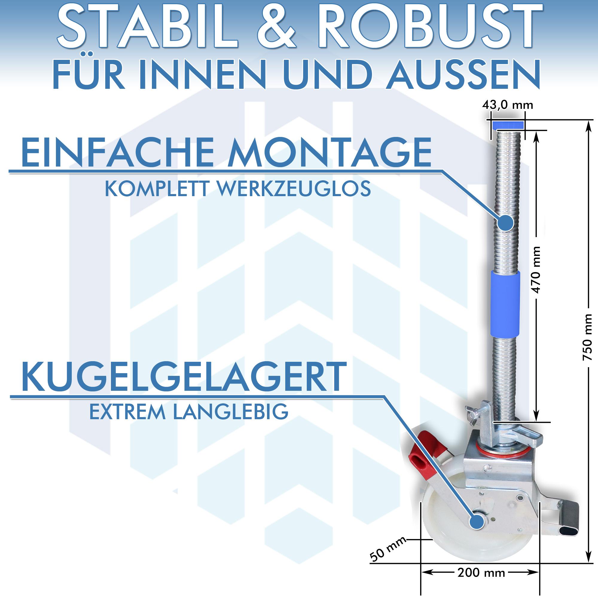AC Steigtechnik 4 Stück Gerüstrollen 200 mm Nylon, kompatibel zu KRAUSE* Gerüsten – Bild 4