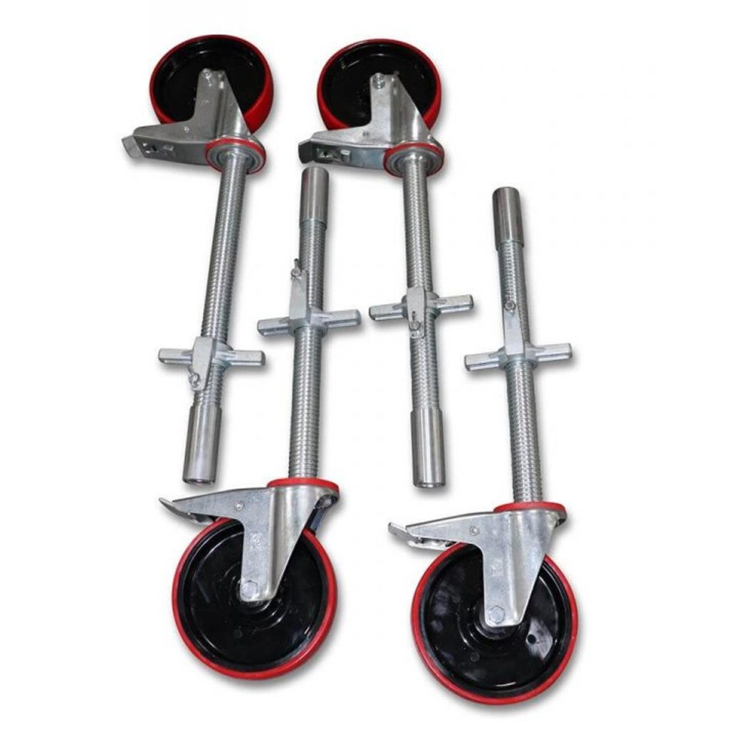 AC Steigtechnik Rollen 200 mm mit Stahlspindel, Schwenkrollen BASIC rot-schwarz, 4er Set