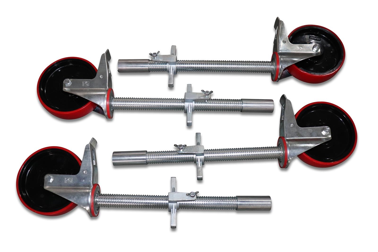 AC Steigtechnik Rollen 200 mm mit Stahlspindel, Schwenkrollen BASIC rot-schwarz, 4er Set – Bild 2
